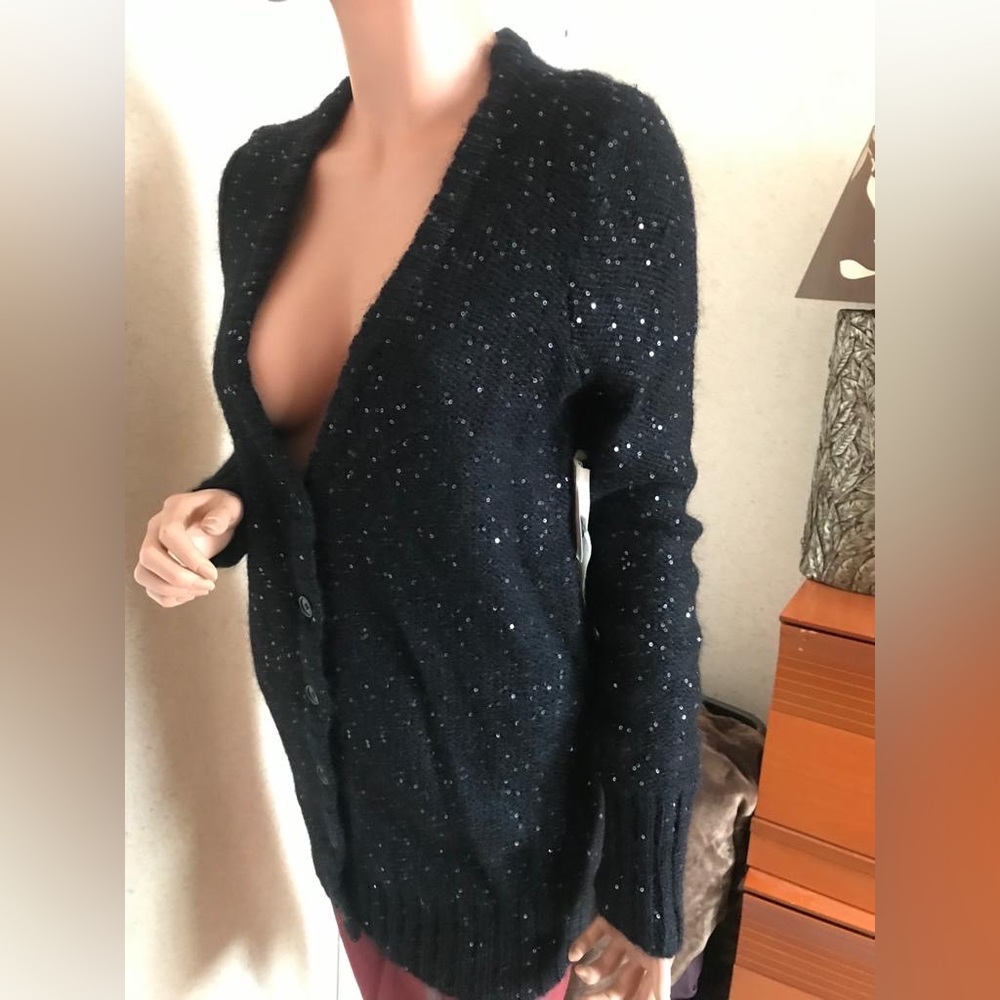 Bird by Juicy Couture black sequin button up cardigan. Sz M. NWT